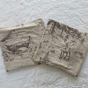 Pottery Barn Rustic Forest Set of 2 Euro Shams Cabin Woodland Lake Cottage Flaws